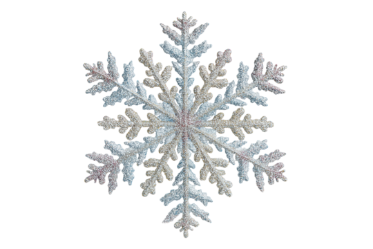 A Happy New Year snowflake design with glitter, isolated on a transparent background.