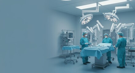 Surgeons perform operation with robotic surgery machine.