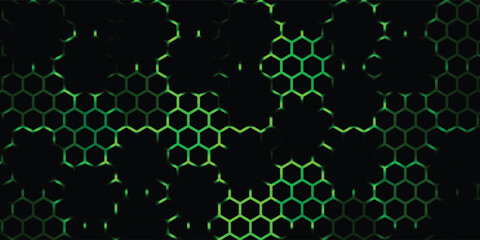 Black Hexagonal Pattern on Green Magma Background. Modern technology innovation concept. Modern background