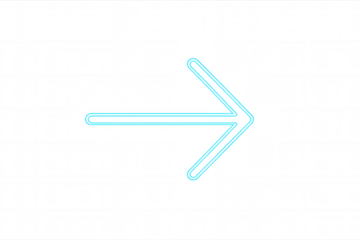 Neon arrow glowing blue, pointing right, indicating direction, next, forward, or success with transparent background