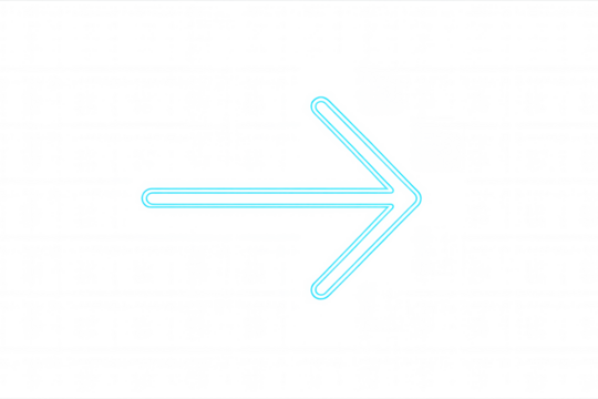 Neon arrow glowing blue, pointing right, indicating direction, next, forward, or success with transparent background