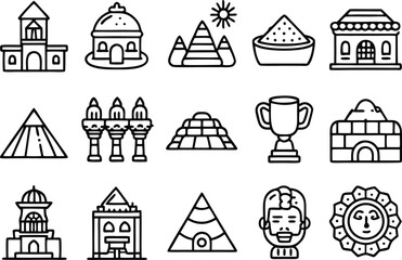 Church and Landmark Icon Set with Winter Holiday Theme