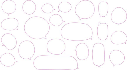 The bubbles are drawn in a hand-drawn or casual vector style, showcasing a wide variety of shapes and sizes. Pink color.
