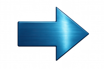 Metallic blue arrow pointer icon indicating direction, movement, and forward progress on transparent background