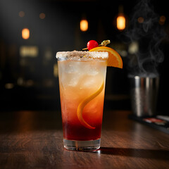 Sex on the Beach Cocktail with a Orange and Cherry Garnish