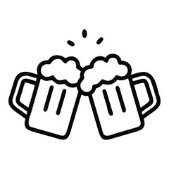 Cheers celebration two beer mugs clinking together foamy tops festive toast vector