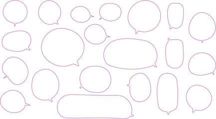 The bubbles are drawn in a hand-drawn or casual vector style, showcasing a wide variety of shapes and sizes. Pink color.
