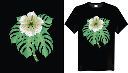 Monstera Leaves Flowers T-Shirt Design