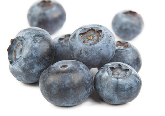 fresh blueberries isolated on white background close up. studio shot.