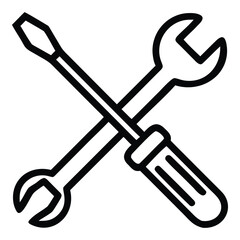 Simple outline icon of crossed screwdriver and wrench symbol for repair and maintenance vector