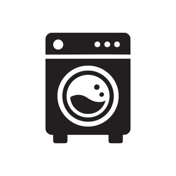 Modern Black Washing Machine Icon, Vector Art for Home Design