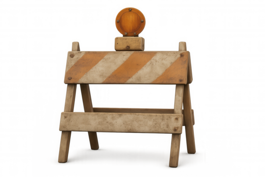 Road construction barricade blocking traffic, showing detour sign for temporary safety warning