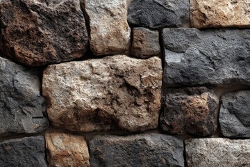 Fototapeta premium Rough stone wall presenting a rustic texture and construction material background