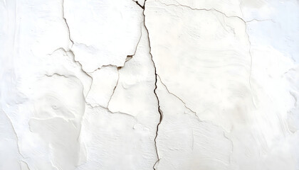 Obraz premium Close-up view of a cracked white wall, showing structural damage and texture details.