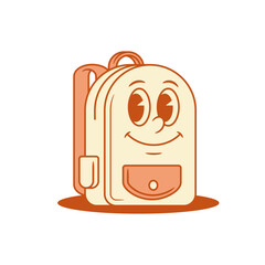 Cheerful smiling schoolbag back to school cartoon character isometric vector illustration. Cute adorable happy smile backpack bag pupil education minimalist mascot friendly positive personage