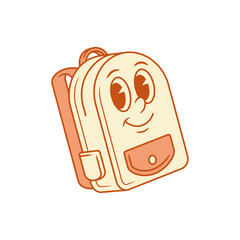 Adorable schoolbag back to school cartoon character smile isometric vector illustration. Happy cheerful cute backpack bag student pupil studying education minimalist mascot smiling positive personage
