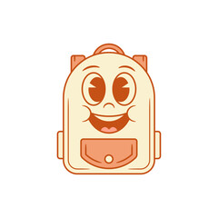 Positive cute schoolbag back to school cartoon character smiling vector flat illustration. Happy cheerful smile backpack bag pupil student education minimalist mascot laughing rejoice joy emotion