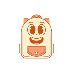 Happy smile schoolbag back to school cartoon character vector flat illustration. Adorable smiling cheerful laughing backpack bag pupil studying minimalist mascot joy with positive emotion