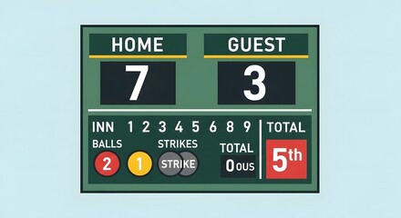 Baseball Scoreboard: A close-up shot of a detailed scoreboard displays the dynamic scores of a competitive baseball game, capturing the unfolding story of the sports contest.