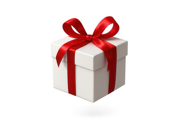 Fototapeta premium White gift box with red ribbon and bow, symbolizing celebration, holiday, and special event surprise