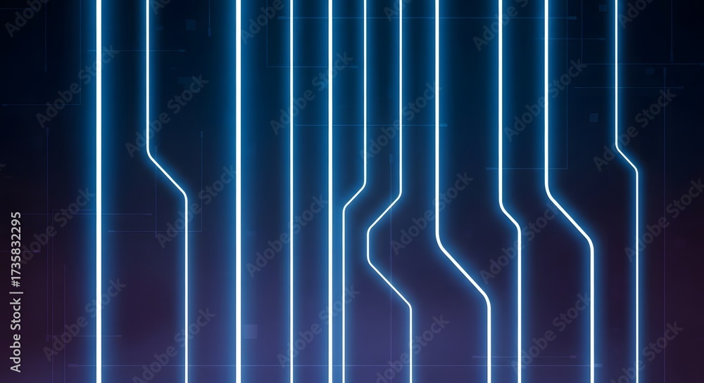 Wall mural dynamic neon light circuits create a futuristic digital network design for technology concepts