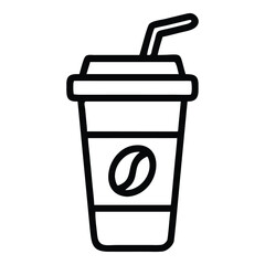 Simple line art icon of a coffee cup with straw and coffee bean symbol vector