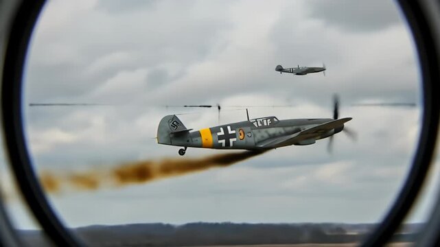 Historic Messerschmitt Bf 109 Aircraft in Aerial Combat Simulation.