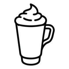 Simple outline drawing of a hot beverage with whipped cream in a tall mug vector
