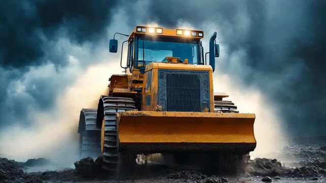 Powerful Yellow Bulldozer Operating on a Construction Site.