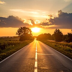 Scenic country road at sunset