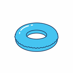 Simple Outline Floating Blue Summer Pool Inflatable Ring Illustration