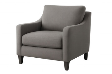 Fototapeta premium Grey armchair offering comfort and style, featuring modern fabric upholstery and a minimalist design. Transparent background