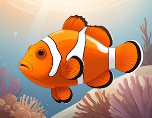 Cartoon clownfish in coral reef