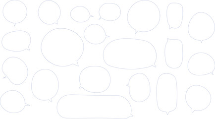 可愛い形の吹き出しセット。手描き風でゆるい感じのふきだし。青色。丸、長方形がたくさんあって使いやすい。
