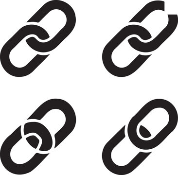 Minimalist Chain Link Icon Set &ndash; Black Connection Symbols in 2x2 Grid Design 
