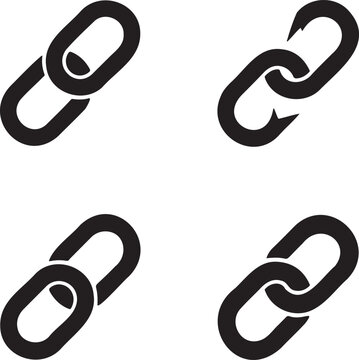 Minimalist Chain Link Icon Set &ndash; Black Connection Symbols in 2x2 Grid Design 