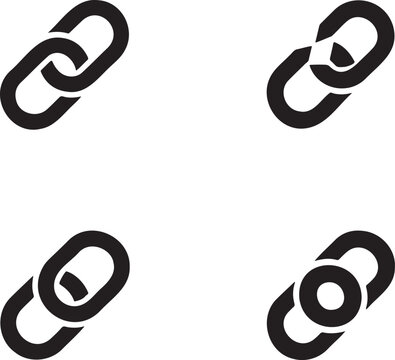 Minimalist Chain Link Icon Set &ndash; Black Connection Symbols in 2x2 Grid Design 