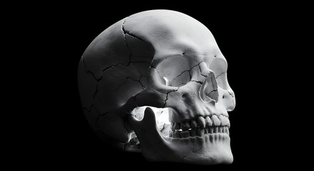 Obraz premium Human skull rendering on a black backdrop anatomical study artistic representation