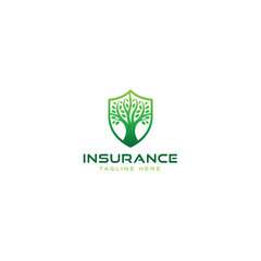 Green Shield Tree Insurance Logo Design, Eco Protection Symbol, Life Safety Icon