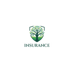Insurance Logo Design with Green Tree and Shield, Eco Protection Business Symbol
