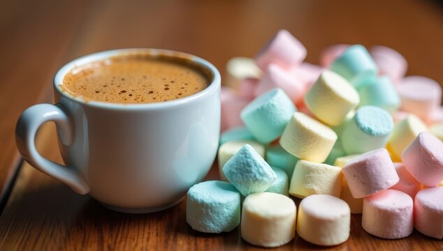 Coffee with marshmallows National Coffee Day - Powered by Adobe