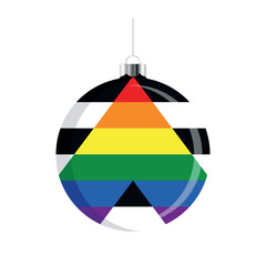 Straight Ally Flag Christmas ball icon vector isolated on a white background. LGBTQ+ decorative Christmas tree ornament. Christmas hanging bauble with a Straight Ally pride flag symbol
