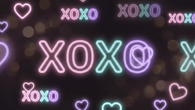 Neon XOXO and Hearts dance, perfect for Valentine's Day, romantic celebrations, or expressing love and affection with a vibrant, glowing display