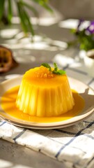 Bright yellow dessert,  orange zest, and mint