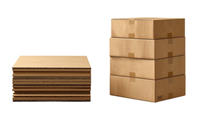 Dual Variation Stacked Brown Cardboard Boxes Collection, Isolated on Transparent Background.