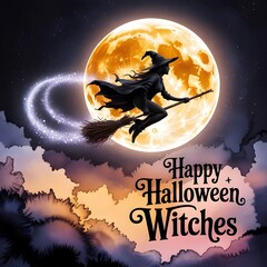 Midnight Flight: Silhouette Witch on Harvest Moon