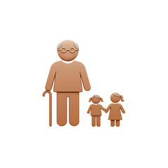 Brown Stick Figure Family Holding Hands on White Background