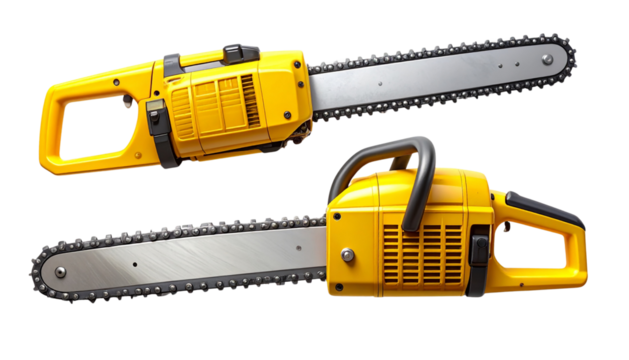 Dual Construction and Forestry Chainsaw Illustrations isolated on transparent background