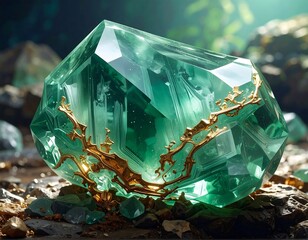 Emerald gem, intricate gold design