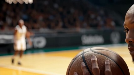 A player holds a basketball, poised to shoot, while the crowd watches eagerly. The atmosphere in the gym is filled with excitement and anticipation during the intense match.